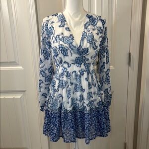 Japna Blue and White Long Sleeve Dress Size Medium
